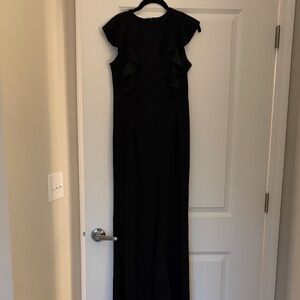 Elegant Black Ruffle-Shoulder Jumpsuit